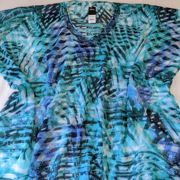 Embellished Blue Swim Suit Cover Up Knee Length New - Picture 2 of 8